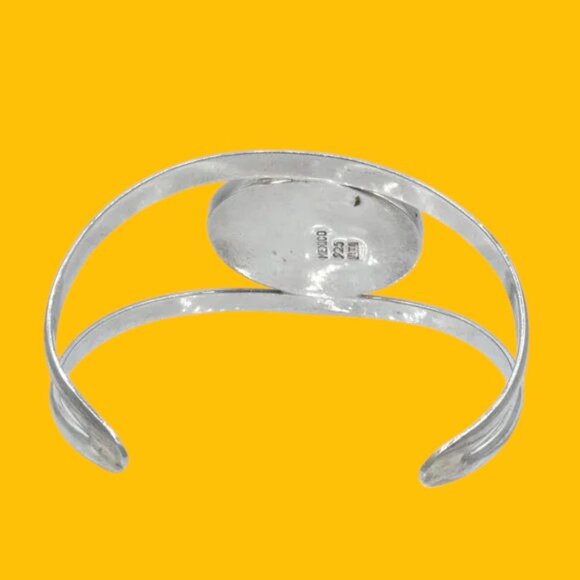 Vintage Sterling Silver Onyx Split Shank Cuff Bracelet - Picture 5 of 5